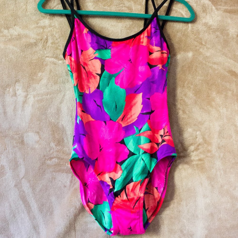 Neon Vintage Swimsuit 2/$20 One Piece Floral 80s - Picture 4 of 8